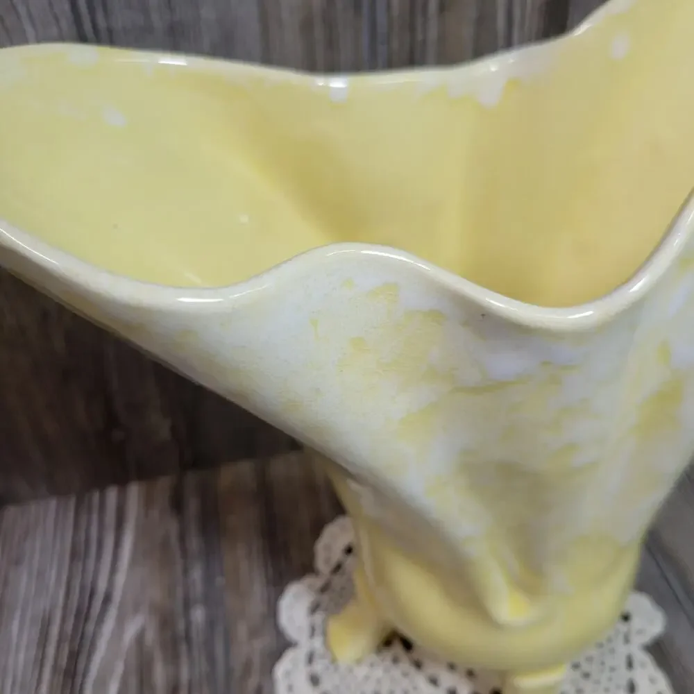 Vintage Brush Pottery USA 923 Yellow Drip Glaze Footed Large Flared Vase McCoy
